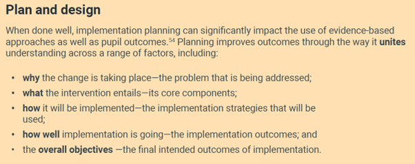 The Prepare phase of the Process part of the implementation model of the Education Endowment Foundation
